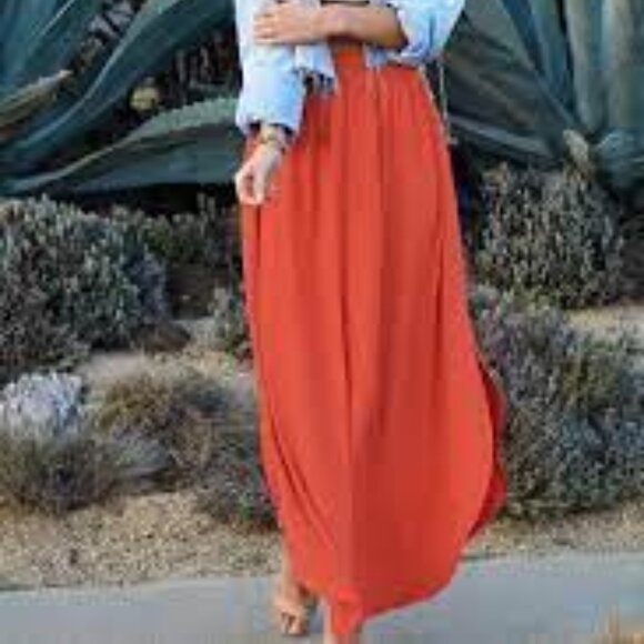 SMOCKING WAIST MAXI SKIRT WITH SIDE POCKETS WARM CINNAMON SIZE MEDIUM NWT - Picture 1 of 8